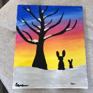 Colorful Winter Sunset Bunny Art Work